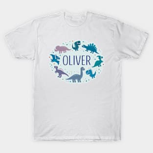 Oliver name surrounded by dinosaurs T-Shirt